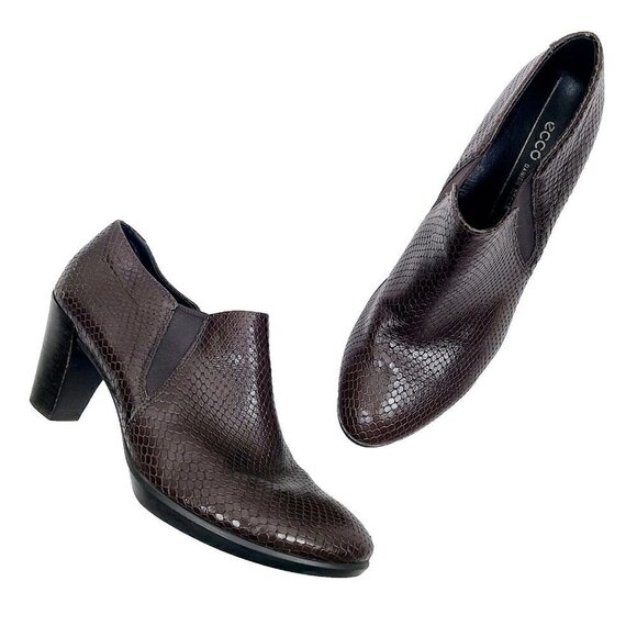 Ecco Shape 55 Plateau Stack‎ Heel Bootie 40 EU 9/9.5 US Brown Leather Com… - Picture 1 of 9